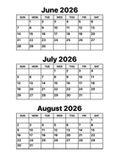 June July August 2026 Calendar