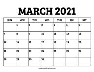 March 2021 Calendar Printable