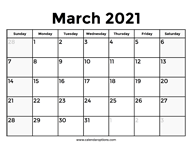March 2021 Calendar With Holidays