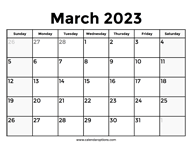 March 2023 Calendar With Holidays