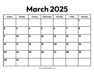 March 2025 Calendar