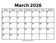 March 2026 Calendar With Holidays