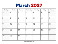 March 2027 Calendar PDF