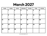 March 2027 Calendar