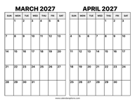 March and April 2027 Calendar