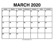 March Calendar 2020