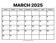 March Calendar 2025