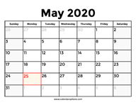 May 2020 Calendar With Holidays