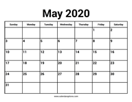 May 2020 Calendar