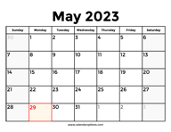 May 2023 Calendar With Holidays