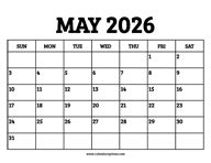 May 2026 Calendar Printable