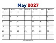 May 2027 Calendar PDF