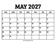May 2027 Calendar Printable