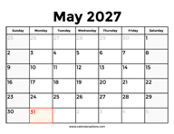 May 2027 Calendar With Holidays