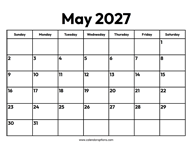 May 2027 Calendar