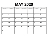 May Calendar 2020
