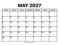 May Calendar 2027