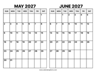 May and June 2027 Calendar