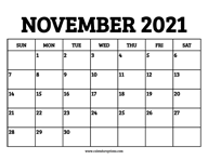November 2021 Calendar Printable