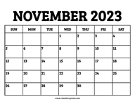 November 2023 Calendar Printable