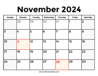 November 2024 Calendar With Holidays