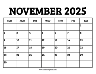 November 2025 Calendar Printable