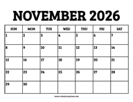 November 2026 Calendar Printable