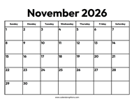 November 2026 Calendar