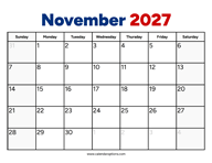 November 2027 Calendar PDF