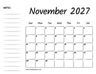 November 2027 Printable Calendar