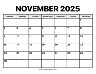 November Calendar 2025