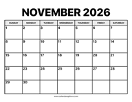 November Calendar 2026