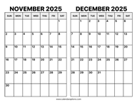 November and December 2025 Calendar
