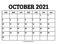 October 2021 Calendar Printable