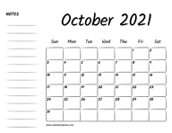 October 2021 Printable Calendar