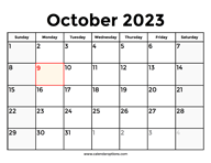 October 2023 Calendar With Holidays