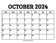 October 2024 Calendar Printable
