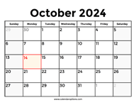 October 2024 Calendar With Holidays