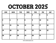 October 2025 Calendar Printable