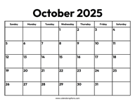 October 2025 Calendar