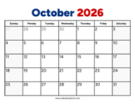 October 2026 Calendar PDF