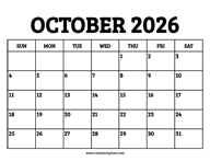 October 2026 Calendar Printable