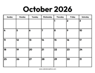 October 2026 Calendar