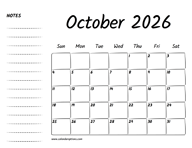 October 2026 Printable Calendar
