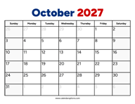 October 2027 Calendar PDF