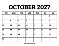 October 2027 Calendar Printable