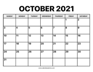 October Calendar 2021