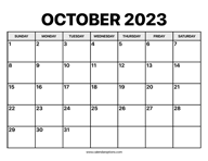 October Calendar 2023
