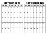 October and November 2023 Calendar