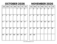 October and November 2026 Calendar